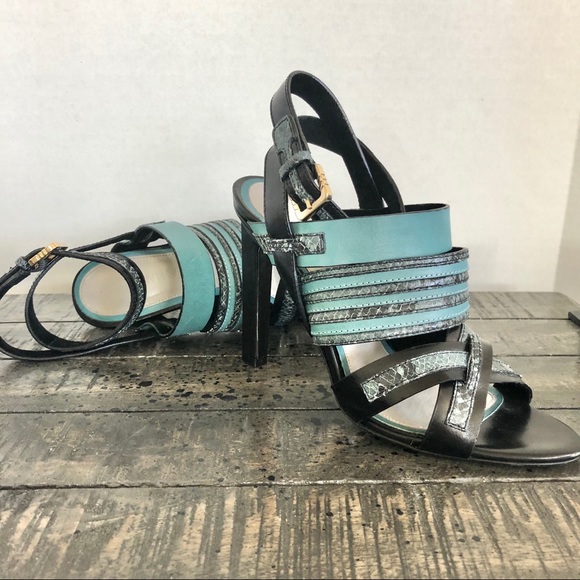 JASON WU PYTHON Snakeskin-Trimmed HEEL Sandals - Picture 9 of 13